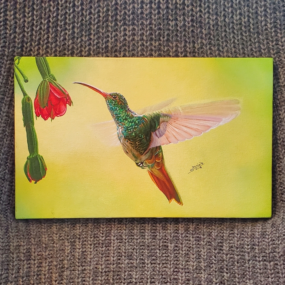 Green and Yellow Hummingbird Painting - Picture 1 of 3